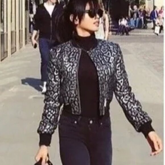 Michael Michael Kors Metallic Animal Print Bomber Jacket - Picture 1 of 12